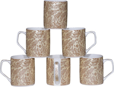 

Pearl Pooja-56 Bone China Mug(180 ml, Pack of 6), Gold