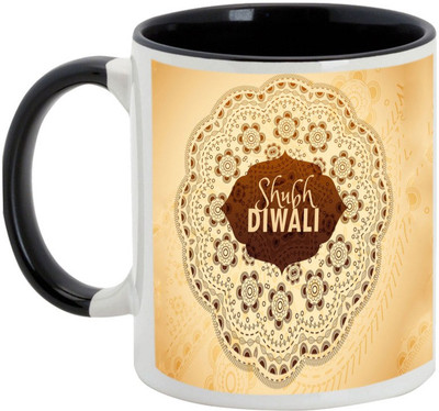 

AllUPrints Gifts For Diwali - Shubh Deepawali Abtract Art Ceramic Mug(325 ml), Black