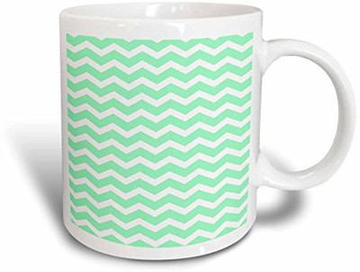 

3dRose Mint Green and White Chevron Zig Zag Stripes Pattern Retro and Stylish Ceramic, 15-Ounce Ceramic Mug(60 ml)