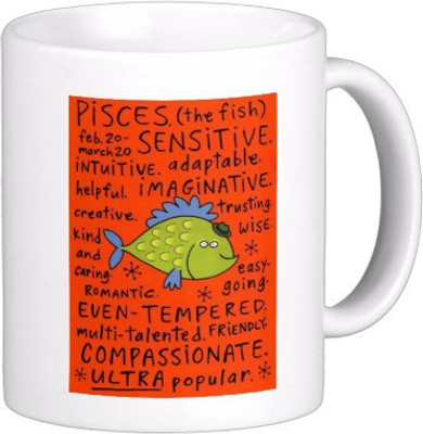 

Exoctic Silver Zodiac Signs Zxc Pisces Ceramic Mug(300 ml), Multicolor