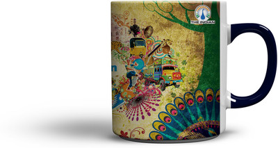 

The Indian (Blue Colour Handle) Coffee Ceramic Mug, Multicolor