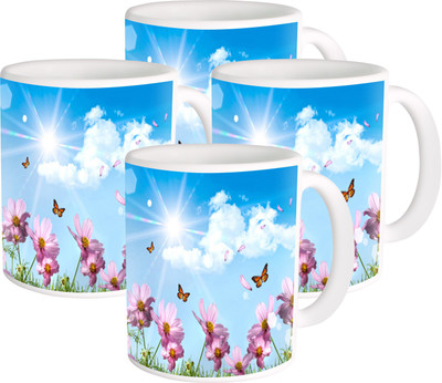

Heyworlds Gifts for pattern Design set of six 123 Ceramic Mug(325 ml, Pack of 4), Multicolor