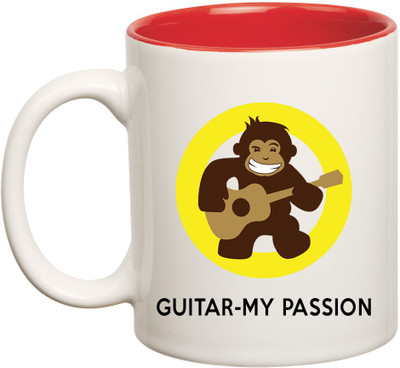 

HuppmeGift Guitar Inner Red Ceramic Mug(350 ml), Red;white
