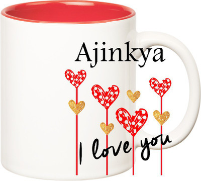 Huppme I Love You Ajinkya Inner Red (350 ml) Ceramic Mug(350 ml), Red;white