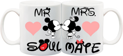 

ME&YOU Mr Soul Mrs Mate Printed Couple Ceramic Mug(325 ml, Pack of 2), Multicolor