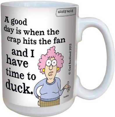 

Tree-Free Greetings Greetings lm43873 Hilarious Aunty Acid Hits The Fan by The Backland Studio Ceramic, 15-Ounce Ceramic Mug(60 ml), Multicolor
