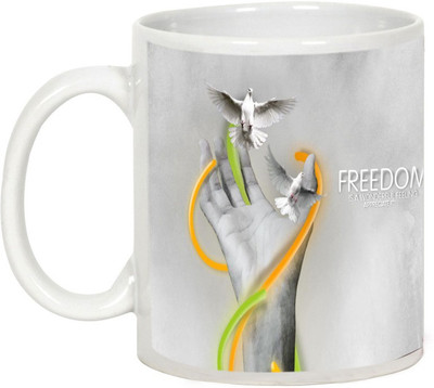

AllUPrints Independence Day Gift - Freedom A Wonderful Feeling Ceramic Mug(325 ml), White
