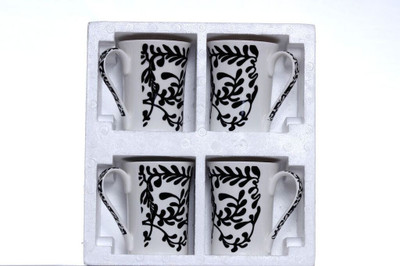 

Pearl Pooja Bone China Mug(350 ml, Pack of 4), Black