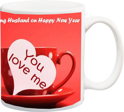 

ME&YOU Gift for New Year;Wife/Husband/Girlfriend/Boyfriend/lover; Happy N Y To my loving husband I love you U Me red printed Ceramic Mug(325 ml), Multicolor