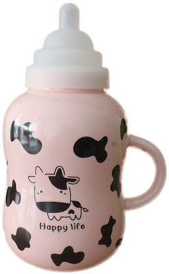

GeekGoodies Baby Bottle Design Milk Coffee Cup With Nipple Lid Ceramic Mug(320 ml), Pink