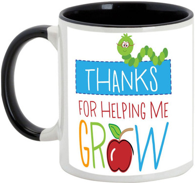

AllUPrints Teacher Help Me Grow Ceramic Mug(325 ml), Black