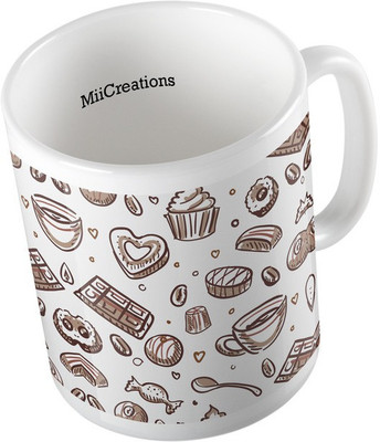 

MiiCreations Printed Hand Draw Coffee Pattern Ceramic Mug(325 ml), Multicolor