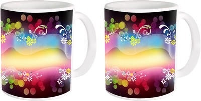 

Heyworlds gifts for flower design 38 Ceramic Mug(325 ml, Pack of 2), Multicolor