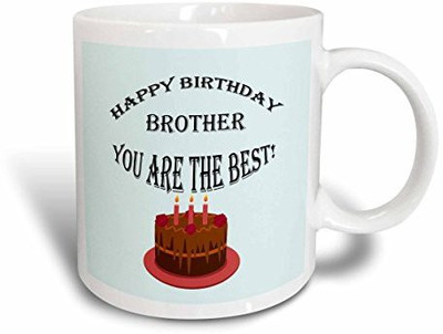 

3dRose Happy Birthday Brother. Blue, Saying, Quote Ceramic, 11 oz, White Ceramic Mug(60 ml), Multicolor