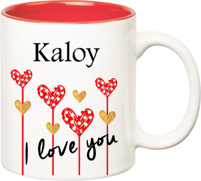 

Huppme I Love You Kaloy Inner Red (350 ml) Ceramic Mug(350 ml), Red;white