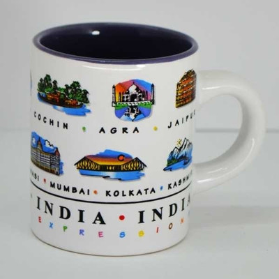 India Souvenirs 4 Oz White with India Expression Design Porcelain Mug(120 ml)