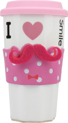 MeraHomeStore Mr & Ms Mustache I Love Smile Pink with Lid Ceramic Ceramic Mug(460 ml)