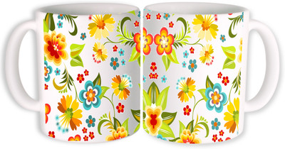 

PhotogiftsIndia flower design 004 Ceramic Mug(350 ml, Pack of 2), Multicolor
