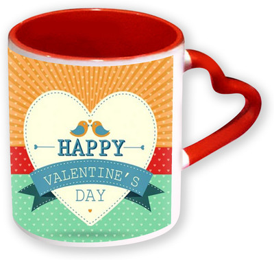 

Heyworlds Happy Valentine Day Gifts Heart Shape Red Color with Handle 15 Ceramic Mug(325 ml), Multicolor