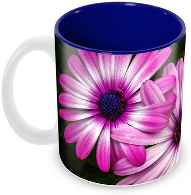 

Tuelip Beautiful Pink Flower Pattern Printed inside Blue for Tea And Coffee Ceramic Mug(350 ml), Multicolor