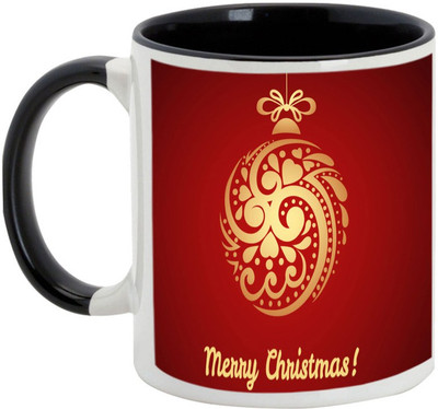 

AllUPrints Bright And Beautiful Christmas Ceramic Mug(325 ml), Black