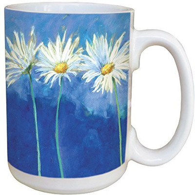 

Tree-Free Greetings Greetings 45585 Nel Whatmore Daisies on Blue Ceramic with Full-Sized Handle, 15-Ounce Ceramic Mug(60 ml), Multicolor