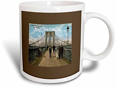 

3dRose mug_170439_2 Brooklyn Bridge Promenade New York City Victorian Era Scene Ceramic, 15-Ounce Ceramic Mug(60 ml), Multicolor
