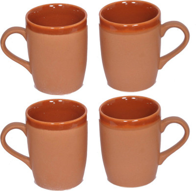

Elite Handicrafts Coffee_Mugs_15 Ceramic Mug(300 ml, Pack of 4), Brown