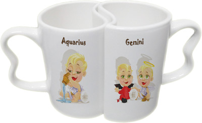 

Ucard Aquarius and Gemini Zodiac Sign Couple Bone China, Ceramic, Porcelain Mug(325 ml), Multicolor