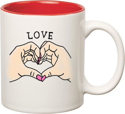 

HuppmeGift Love Inner Red Ceramic Mug(350 ml), Red;white