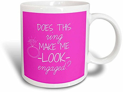 

3dRose mug_219854_1 Does This Ring Make Me Look Engaged Pink and White Ceramic, 11 oz, White Ceramic Mug(60 ml)