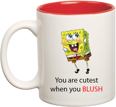 

HuppmeGift Blush Inner Red Ceramic Mug(350 ml), Red;white