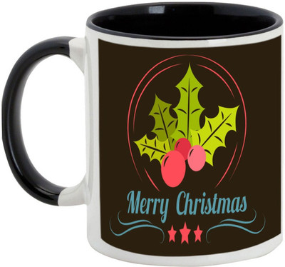 

AllUPrints Tasty Christmas Wine Ceramic Mug(325 ml), Black