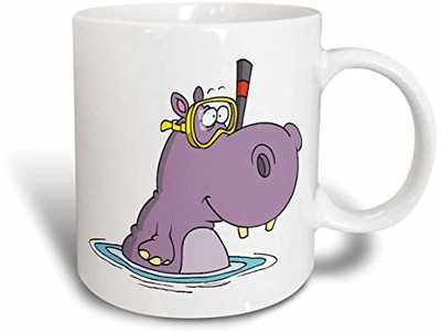 

3dRose mug_104034_2 Funny Cute Snorkeling Swimming Hippo Ceramic, 15-Ounce Ceramic Mug(60 ml), Multicolor
