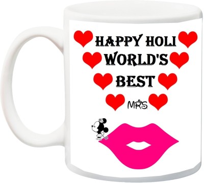 

ME&YOU Gift for Holi;Happy Holy World's Best Mrs printed Ceramic Mug(325 ml), Multicolor