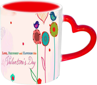 

Raj Laxmi Love birds red handle valentine Ceramic Mug(350 ml)