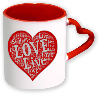 

Heyworlds Love Live Happy Valentine Day Gifts Heart Shape Red Color with Handle Ceramic Mug(325 ml), Multicolor