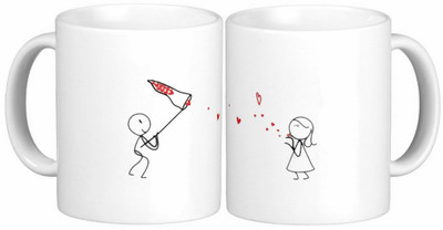 Exoctic Silver Love Couple Anniversary 003 Ceramic Mug(300 ml, Pack of 2), Black;red;white