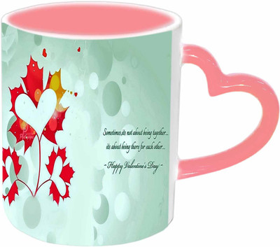 

Raj Laxmi Heart leaves pink handle valentine Ceramic Mug(350 ml)