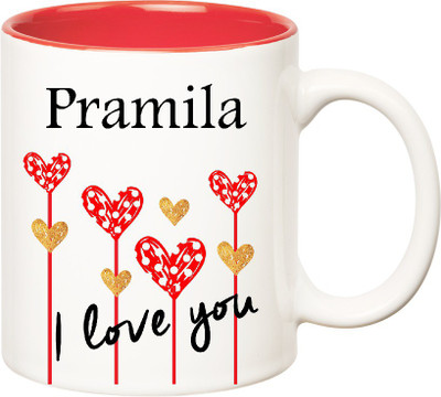 

Huppme I Love You Pramila Inner Red (350 ml) Ceramic Mug(350 ml), Red;white