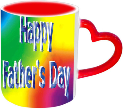 

Raj Laxmi Fathers Day Wishes With Colorful Background Red Heart Handle Ceramic Mug(350 ml)