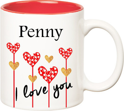 

Huppme I Love You Penny Inner Red (350 ml) Ceramic Mug(350 ml), Red;white