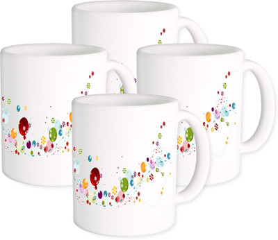 

Heyworlds colorfull paint design Ceramic Mug(325 ml, Pack of 4), Multicolor