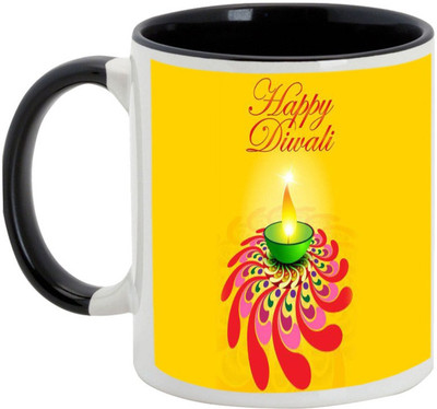 

AllUPrints Diwali Gifts - Fill Yourself With Light On Deepawali Ceramic Mug(325 ml), Black