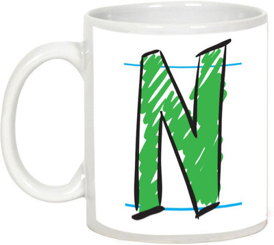 

AllUPrints Colorful Handwritten Alphabet Letters "N" Ceramic Mug(325 ml), White