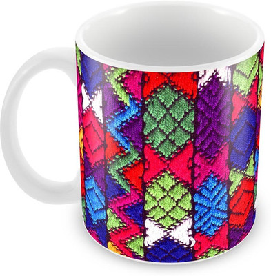 

Tuelip Beautiful Handmade Embroidery Design Ceramic Mug(350 ml), Multicolor