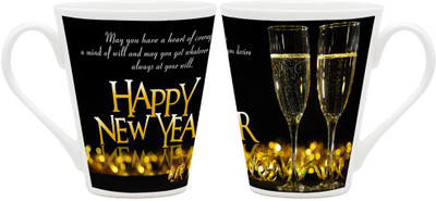 Homesogood Champagne For New Year Ceramic Mug(355 ml, Pack of 2)