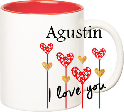 Huppme I Love You Agustin Inner Red (350 ml) Ceramic Mug(350 ml), Red;white