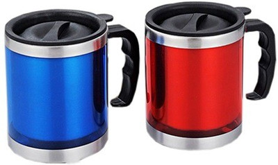

Gift Studio Round Carbon Steel, Plastic Mug(400 ml, Pack of 2), Blue;red