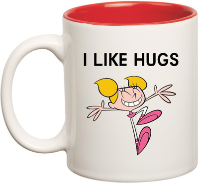 

HuppmeGift Hugs Inner Red Ceramic Mug(350 ml), Red;white